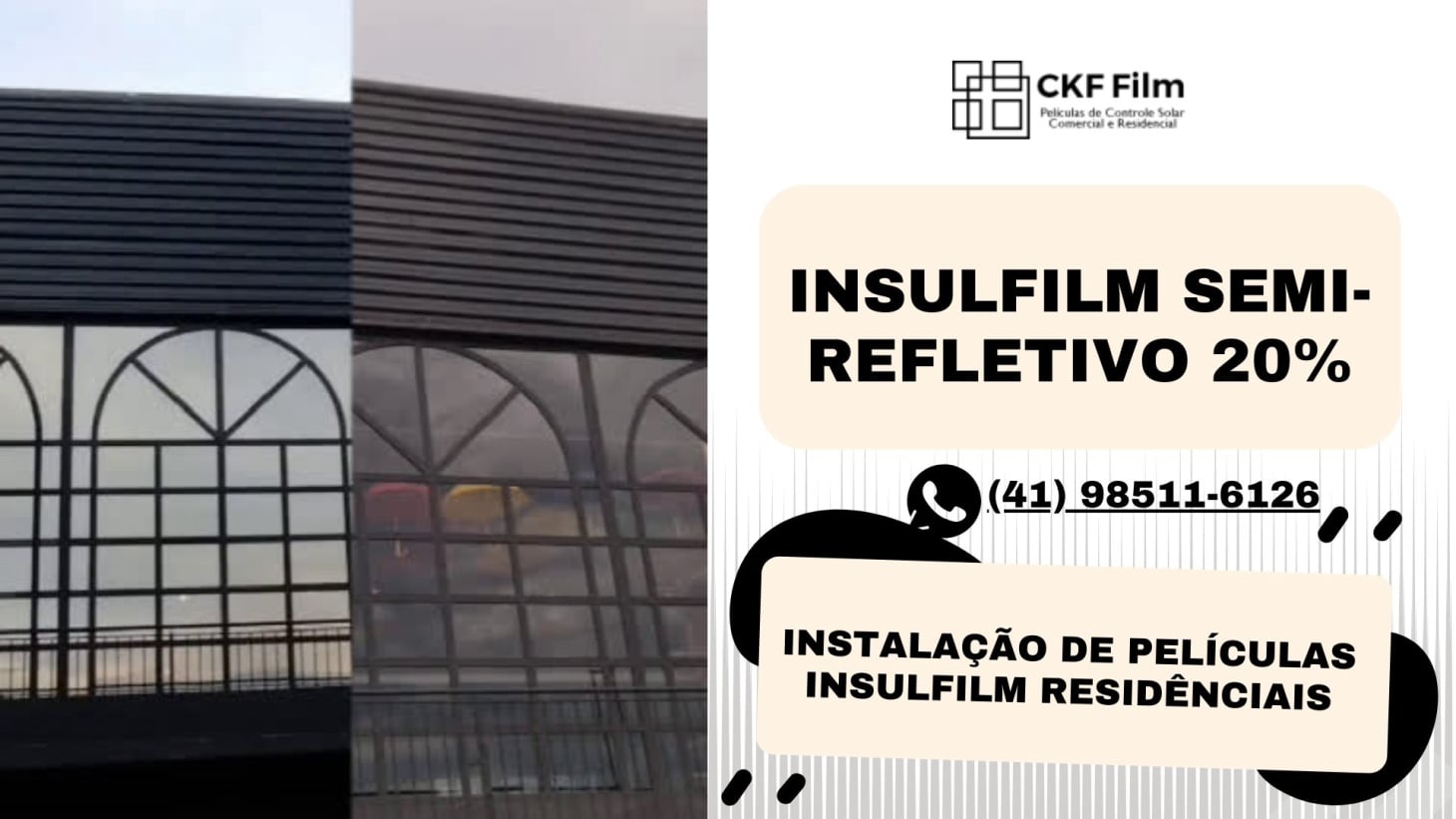 Conheça a magia do Insulfilm Semi-Refletivo 20% da CKF Films! Desfrute de uma redução de 59% do calor e total privacidade durante o dia